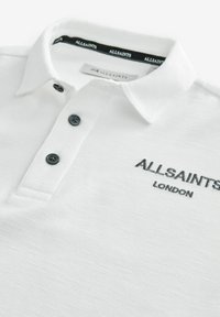 Bílá polokošile z texturované tkaniny, s límečkem, dvěma černými knoflíky a výšivkou "ALLSAINTS LONDON" tmavou nití.