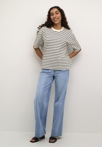 Kaffe WINNY 1/2 SLEEVE - Marškinėliai su spaudiniu - antique white black stripe