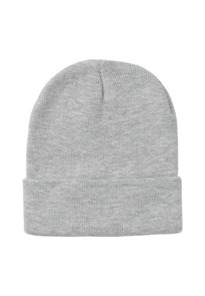 Berretto in maglia grigia con risvolto, realizzato in tessuto morbido e testurizzato. Design semplice, leggero, adatto a diverse condizioni atmosferiche.