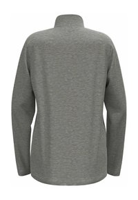 Lichtgrijs langoor shirt met een neklijn, textuurstof en een relaxte pasvorm. De achterkant toont een glad, naadloos ontwerp.