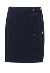 Marineblaue Röcke aus weichem Stoff mit elastischem Taillenband, ausgestattet mit metallischen Akzenten und einem geraden Schnitt.