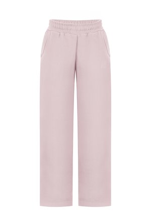 Lyserøde vidde bukser med elastik i taljen og sidelommer, lavet af blødt og behageligt stof.