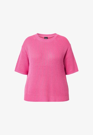 Leuchtend pinker, gerippter Kurzarmpullover mit Rundhalsausschnitt und lässiger Passform.