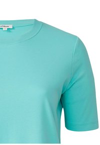 Turquoise korte mouwen t-shirt met een ronde hals, gemaakt van gladde katoenstof, met platte naden en een ontspannen pasvorm.
