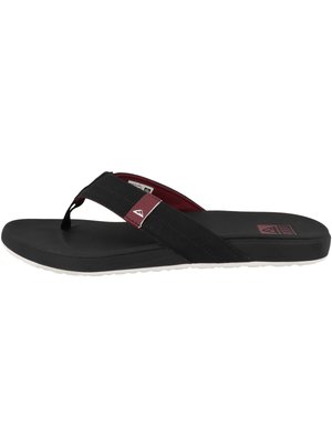 Black flip-flop sandal with a textured footbed, burgundy accents, and a rubber outsole. Features a thong strap design for easy wear.