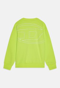 Felpa verde neon con un grande logo ricamato bianco sul retro, polsini e orlo a costine. Realizzata in morbido cotone.