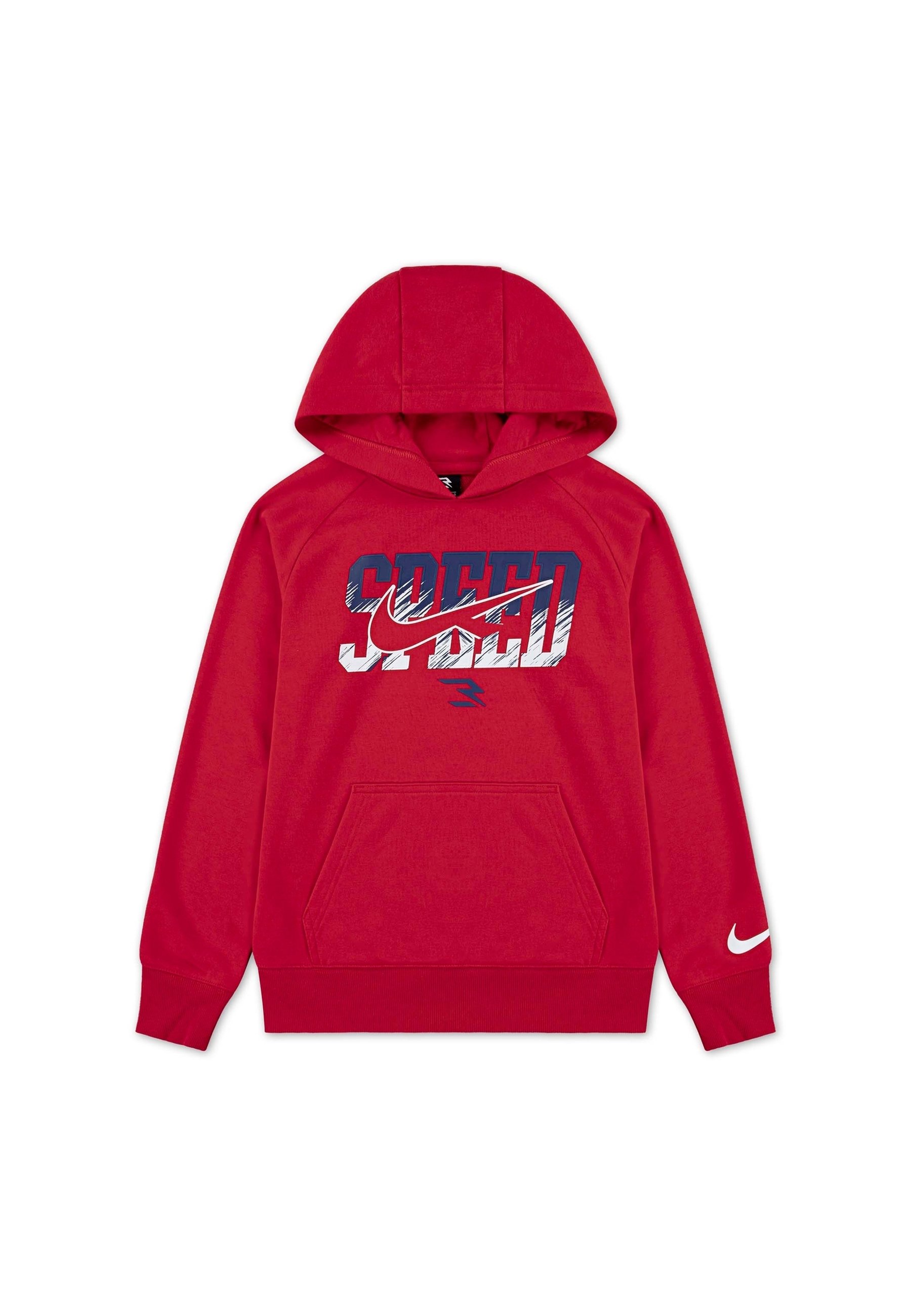 red nike hoodie with white swoosh
