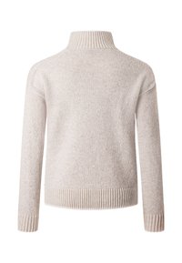 Lichtbeige trui met een hoge kraag, lange mouwen, geribbelde manchetten en zoom. Gemaakt van een zachte, gestructureerde gebreide stof.