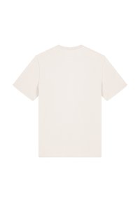 Korte mouw t-shirt in lichtbeige, eenvoudige ontwerp met een ronde hals. Zachte textuur zonder graphics of patronen op de achterkant.