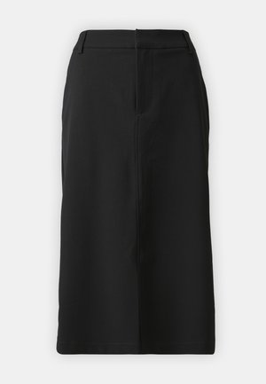 Μαύρη μίνι κολάν φούστα με προσαρμοσμένο σχέδιο, μπροστινές τσέπες και λεία υφή. Διαθέτει κλείσιμο με φερμουάρ στο πίσω μέρος.