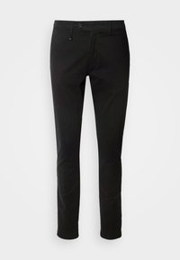 Pantalon homme noir coupe droite avec fermeture à boutons et passants de ceinture, présenté sur un fond blanc uni.