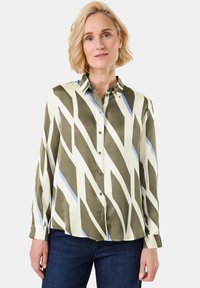 Gerry Weber FLIESSENDE LANGARM MIT SAUMSCHLITZEN - Button-down blouse - khaki white diag stripes