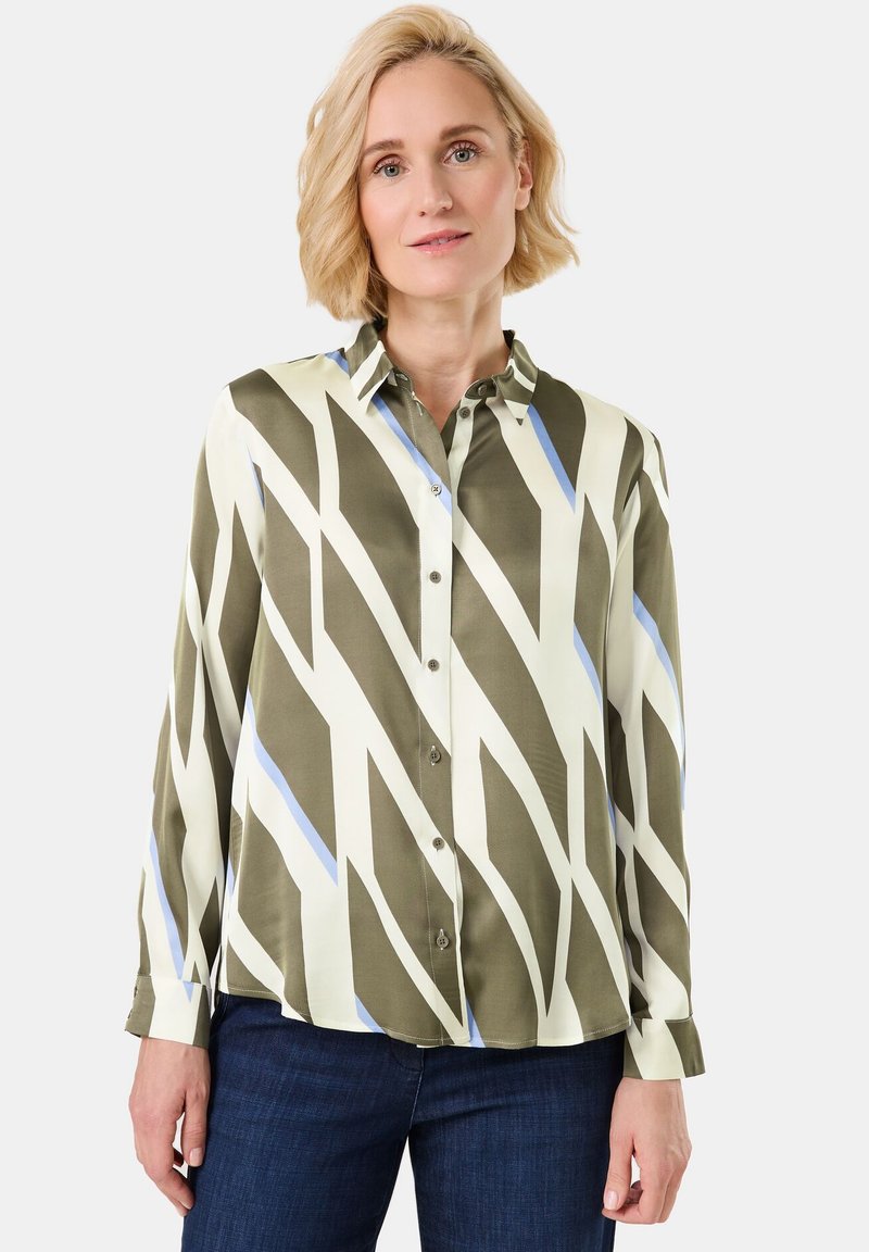 Gerry Weber FLIESSENDE LANGARM MIT SAUMSCHLITZEN - Button-down blouse - khaki white diag stripes