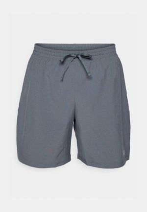 Calções de atletismo cinzentos para homem com cintura elástica e cordão na frente, tecido leve e pequeno logótipo perto da bainha.