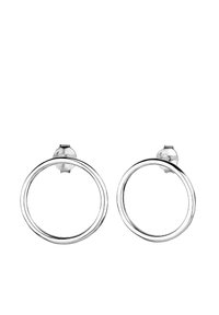 Sidabriniai apvalūs auskarai su dvigubo žiedo dizainu. Lygus paviršius su blizgiu apdaila ir saugiu tvirtinimu.