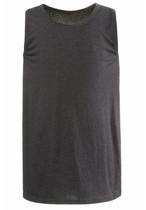 Grå ærmeløs tanktop lavet af blødt stof. Har en rund halsudskæring og et lille logo på venstre front.