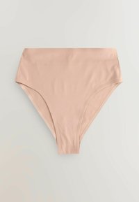 Hoge taille bikini broek in lichtbeige, gemaakt van een gladde, rekbare stof. Heeft een eenvoudig ontwerp zonder patronen of versieringen.