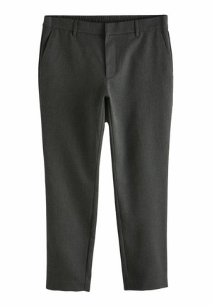 Grijze, op maat gemaakte broek met een gladde textuur, elastische tailleband, zijzakken en een cropped snit, die een modern en functioneel ontwerp biedt.