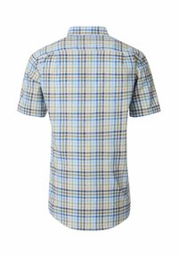 Korte mouwen blouse van katoenmix, met een meerkleurig ruitpatroon in tinten blauw en groen, en een kraag.