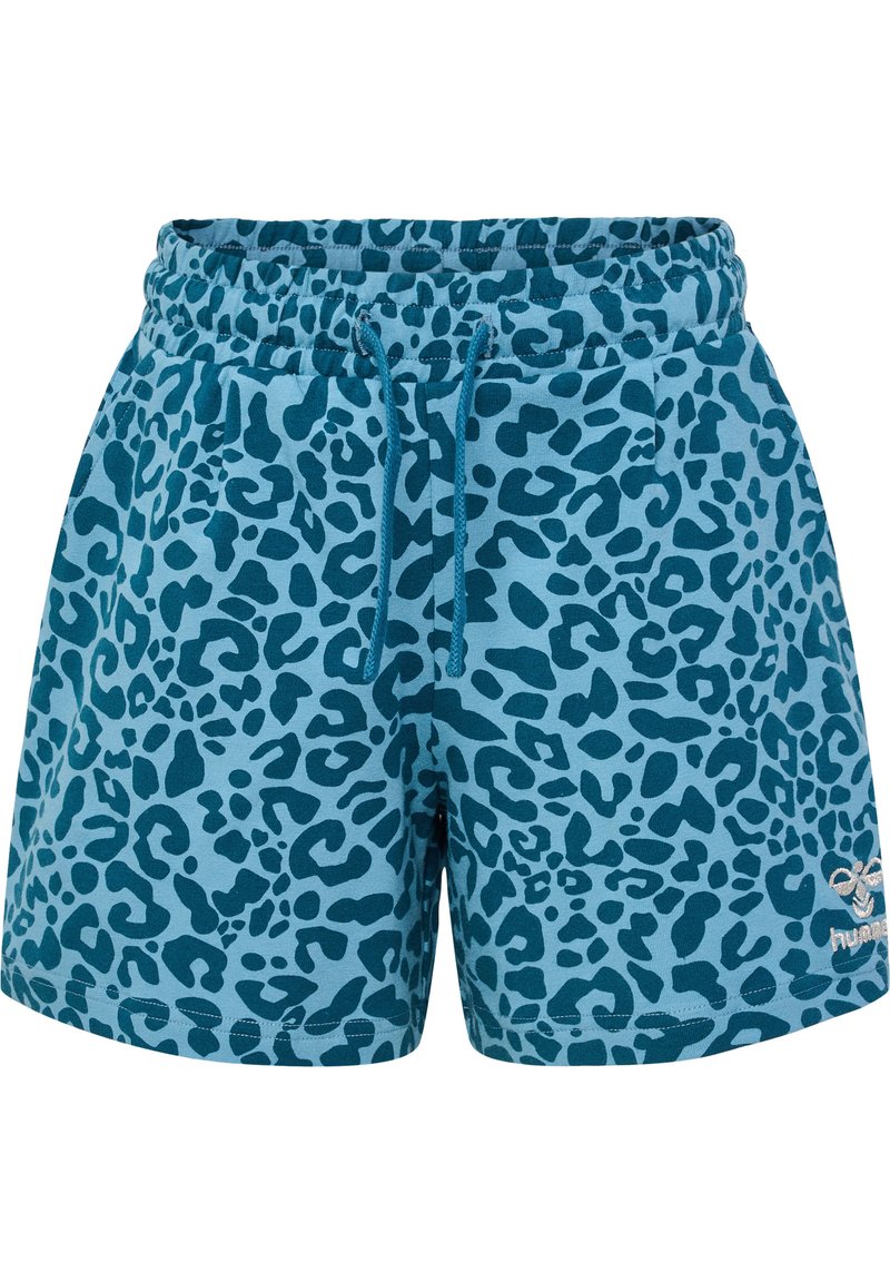 Blå bomullsshorts med ett mönster av mörkblå leopardfläckar, elastisk midja med dragsnöre och broderad logotypdetalj.