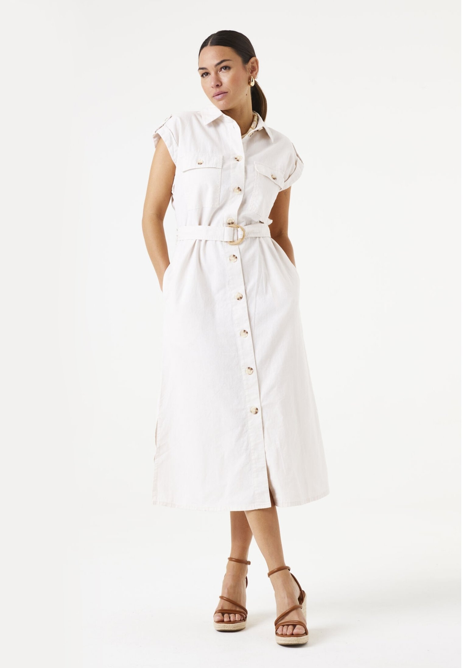 Garcia Vestido camisero beige stone/beige