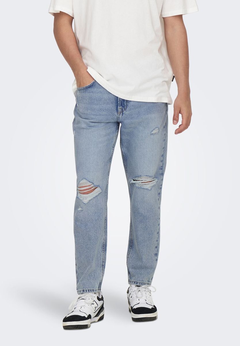 ONLY & SONS Herren Jeans Onsavi Crop – Schwarze Röhrenjeans Aus Bio-Baumwolle, Gerade Passform