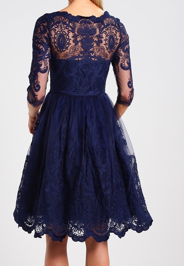 chi chi blue lace dress Chi Chi London Puff Sleeve Premium Lace Midi Dress in Blue