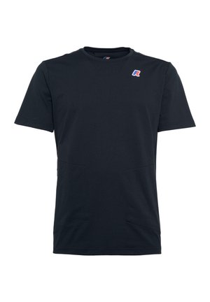 T-shirt nero a maniche corte con collo rotondo, realizzato in tessuto liscio. Presenta un design minimalista e due tasche laterali. Piccolo logo sul petto.
