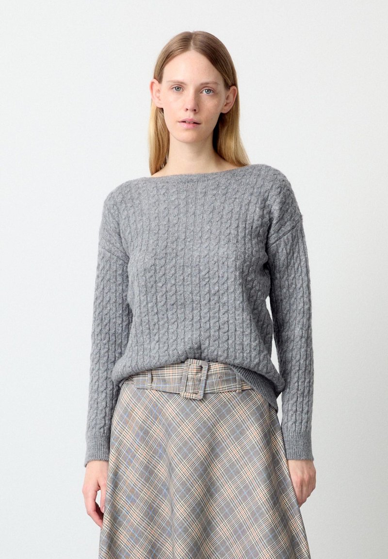 More & More MIT ZOPFMUSTER - Strickpullover - grau meliert