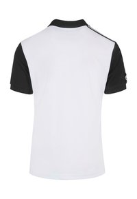 Svarta kortärmade med vit kropp, design av pikétröja, med krage och en slank, modern skärning. Inga synliga mönster eller accenter.