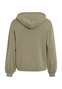 Hellgrüner Hoodie aus leichter Baumwolle, mit gerippten Bündchen und Saum, weichem Stricktextil, lockerer Passform, mit Kordelzug an der Kapuze und schlichter Rückseite.