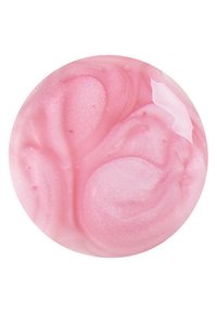 Rundes, rosa Kosmetikprodukt mit einer gewirbelten Textur, das hellere und dunklere Farbtöne aufweist und eine glatte, glänzende Oberfläche hat.