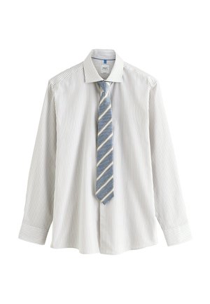 WITH CUTAWAY AND DOUBLE CUFF SET  - Camicia elegante - neutral stripe chambray stripe with pocket sqaure