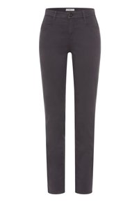 Slim-fit grå bomuldsbukser med knaplukning, forlommer og en glat tekstur. Straight ben-design for et skræddersyet udseende.