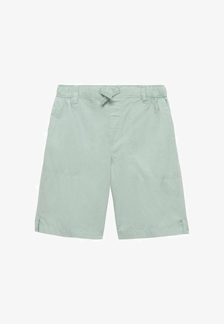 Světlé zelené šortky vyrobené z měkkého materiálu, s elastickým pasem, šňůrkou na stažení a bočními kapsami, s přímým střihem.