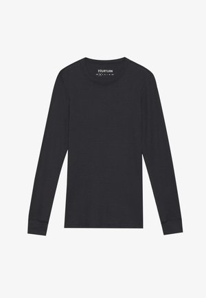 Pikkade varrukatega must ribikujuline T-särk, mis on valmistatud pehmest kangast. Omab ümarat kaelust ja sobivaid mansette, et tagada mugav sobivus. Lihtne ja mitmekülgne disain.