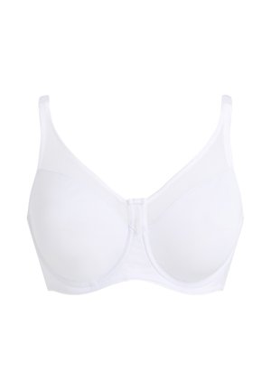 Witte beugelbeha met verstelbare bandjes en gladde, naadloze cups, ontworpen voor ondersteuning en comfort.