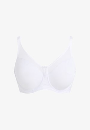 Witte beugelbeha met verstelbare bandjes en gladde, naadloze cups, ontworpen voor ondersteuning en comfort.