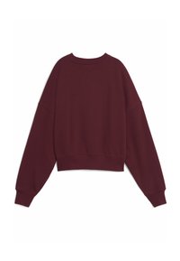 Bordeaux cropped sweatshirt med rund hals, løs pasform, sænket skuldre og ribstrikkede manchetter. Lavet af blødt stof med en glat tekstur.
