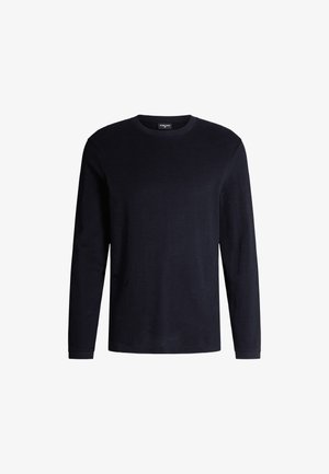 Zwarte lange mouw T-shirt gemaakt van zacht materiaal, met een klassieke ronde hals en een eenvoudig, strak ontwerp zonder patronen of versieringen.