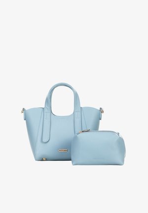Světlomodrá kožená kabelka s dvojitými uchy a malou ladící zipovou taštičkou, obě s ražbou "Wittchen".