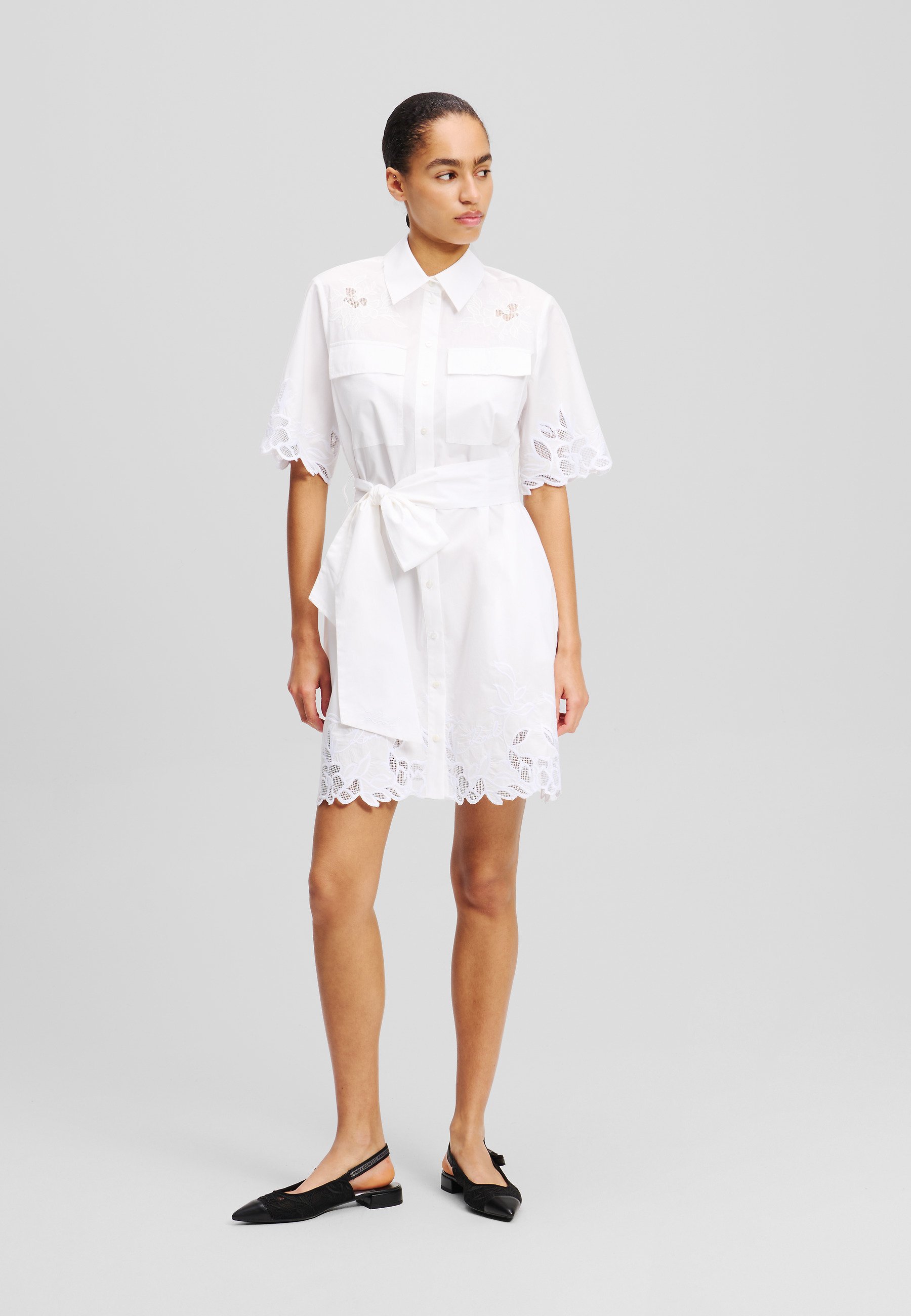 KARL LAGERFELD EMBROIDERY CUT OUT - Shirt dress - white - Zalando