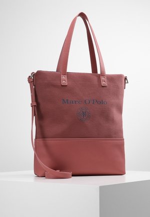 Sac cabas rose poudré avec double poignée, bandoulière réglable, partie supérieure en tissu, base en simili cuir, et logo "Marc O'Polo" à l'avant.
