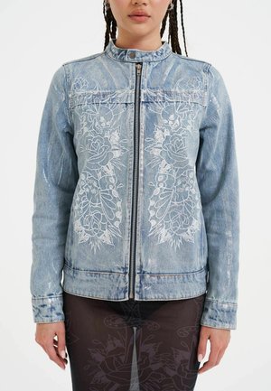 WOMENS ROSE SKULL BUTTERFLY DENIM MOTOCROSS - Denim jacket - bleach