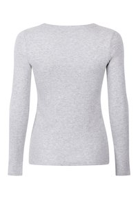 Grijze langsliv shirt gemaakt van zachte, gestructureerde stof. Heeft een ronde halslijn en een slim fit ontwerp. Geen zichtbare patronen of accenten.