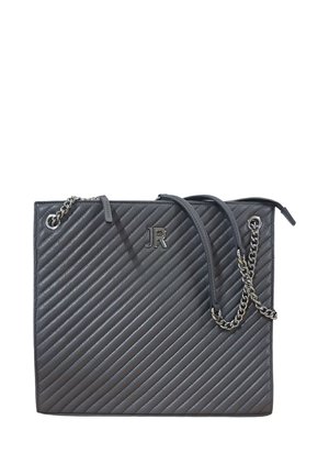 Borsa a tracolla in pelle nera con motivo trapuntato diagonale, tracolla a catena argentata e logo JR argentato sul davanti.