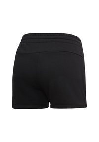 Short de sport noir avec une large ceinture côtelée et un ourlet droit, présenté de dos sur fond blanc.