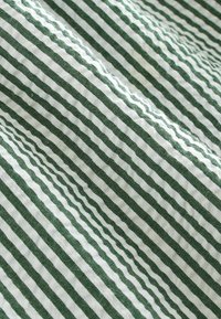 Tissu rayé vert et blanc avec un tissage texturé et des plis subtils créant des ombres douces et des reflets.