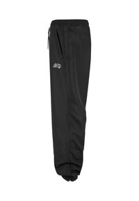 Sorte joggingbukser lavet af letvægtsstof, med elastisk talje, sidelommer og snor i taljen. Inkluderer et lille hvidt logo.