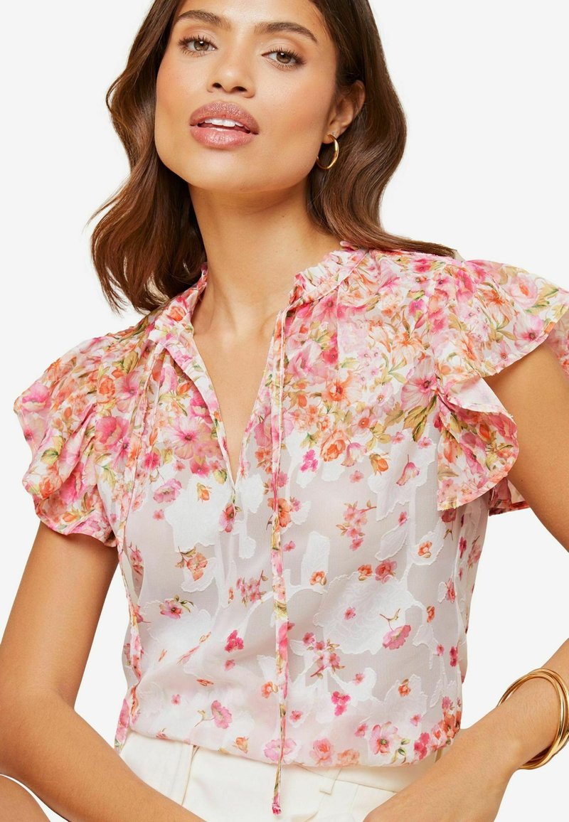 Lipsy RUFFLE SLEEVE V NECK TIE FRONT REGULAR FIT - Blūze - white